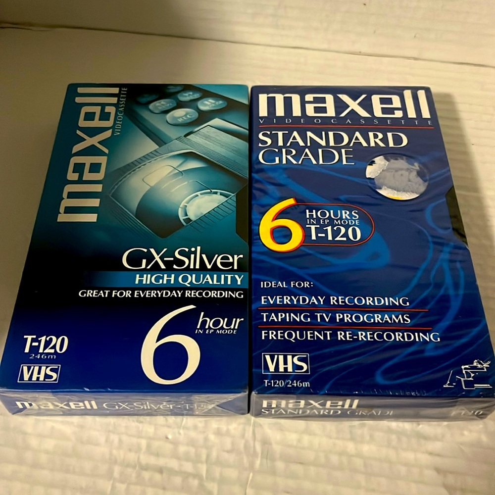 Maxell VHS Video Cassette 6 Hour Standard Grade & GX silver Blank New sealed